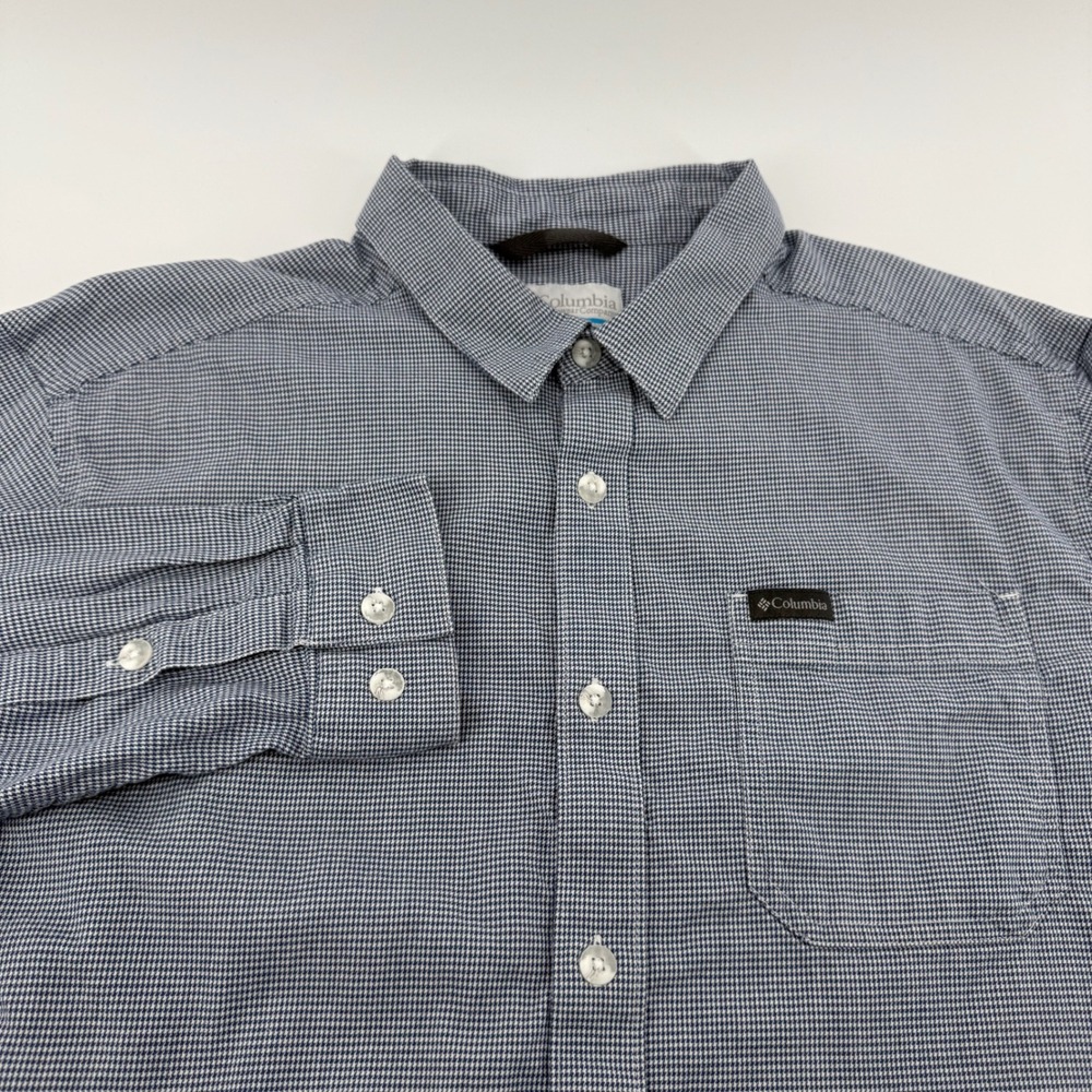 Columbia Mens Blue White Houndstooth Button Down Shirt AM8053 Large L